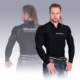 MadMax Langarm-Kompressions-Shirt mit Reißverschluss MSW903 Schwarz und Grün