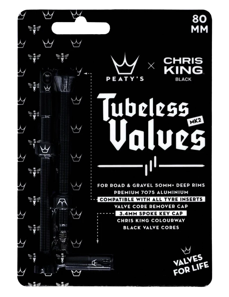 Tubeless-Ventil PEATY'S  X chris king (mk2) black tubeless valves - 80mm (ptv2-80-blk-12)